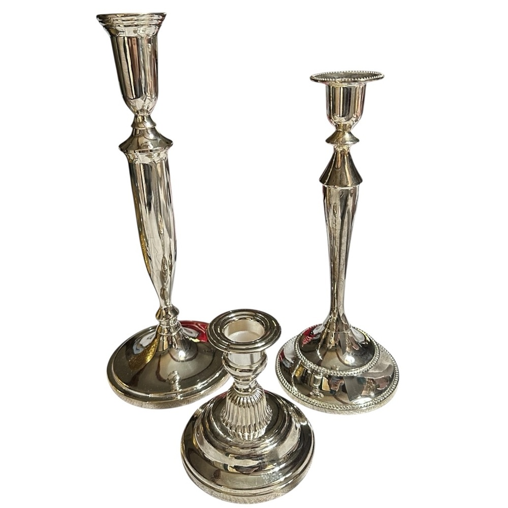 Silver Tone Metal Candlestick Holders Set - Elegant Home Accents